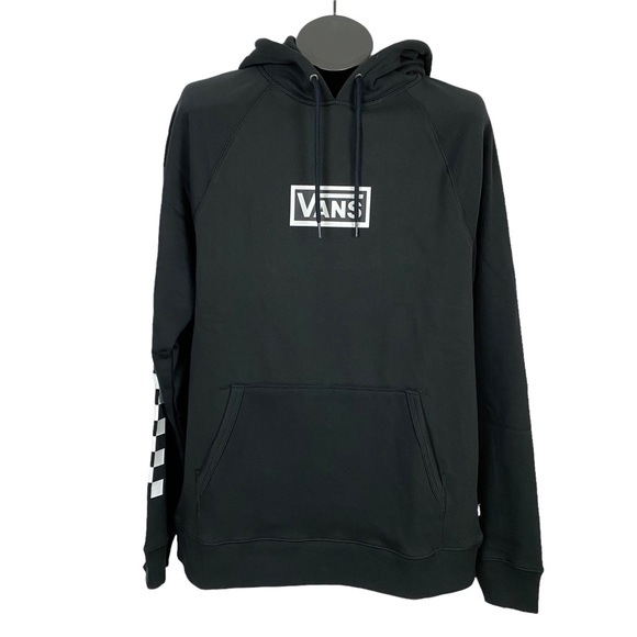 Vans Other - Vans Black Standard Versa Sweatshirt Hoodie With Checker Detail On 1 sleeve Sz M